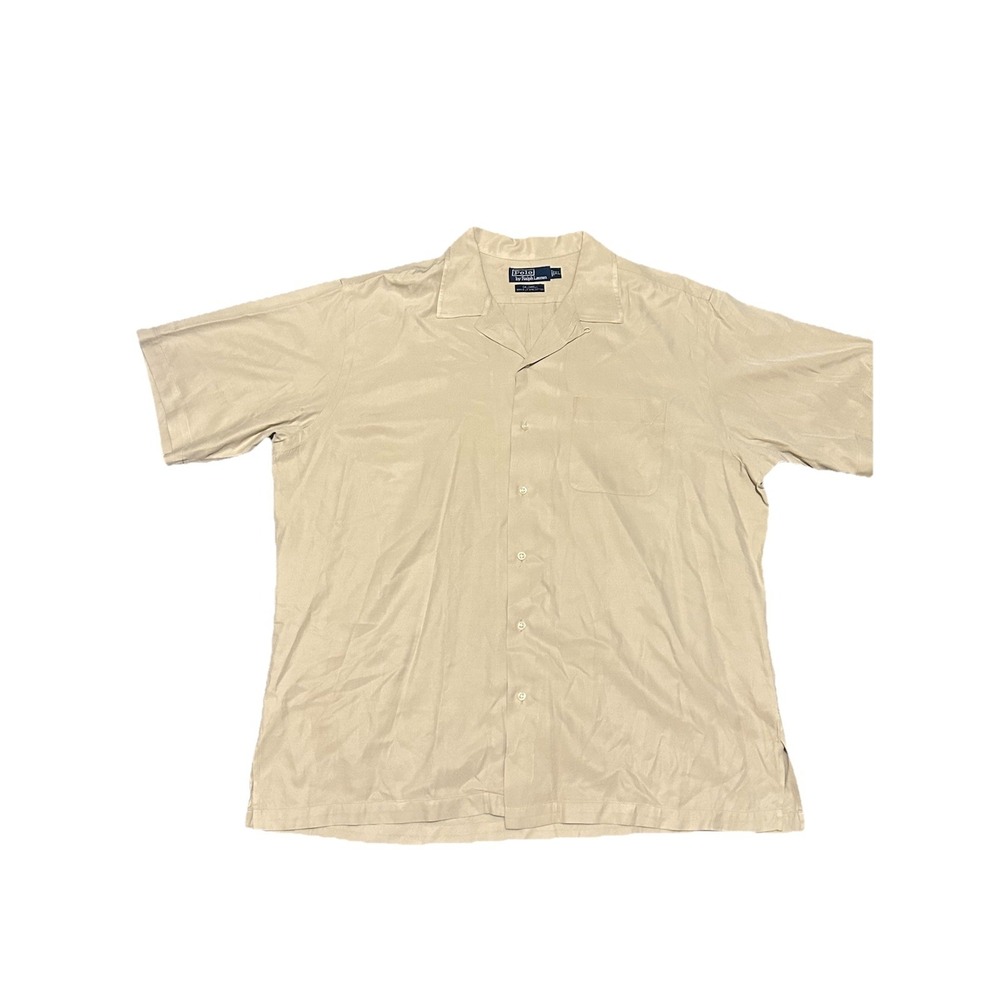 Vintage Polo Ralph Lauren Caldwell Shirt Men's XL Khaki Silk‎ Blend Loop Collar